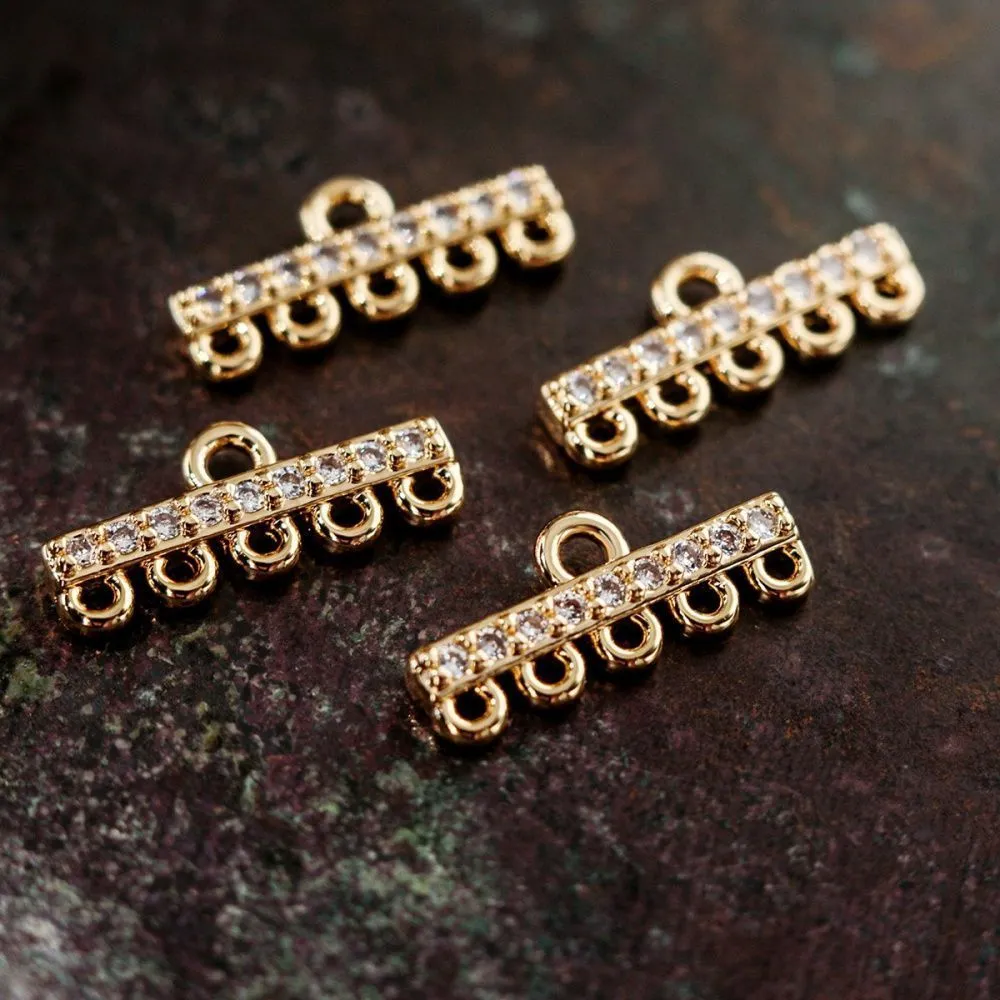 коннектор "планка", позолота/циркон, 5.5x13.5x2 мм